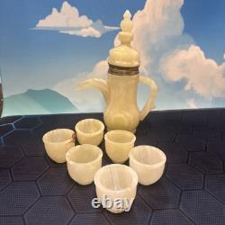 Service à café vintage en pierre d'ONYX de 7 pièces avec six tasses