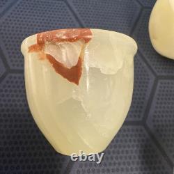 Service à café vintage en pierre d'ONYX de 7 pièces avec six tasses