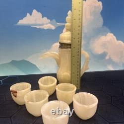 Service à café vintage en pierre d'ONYX de 7 pièces avec six tasses