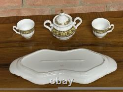 Service à café vintage en porcelaine 4 pièces pour deux, sucrier, tasses et plateau de service doré