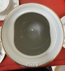 Service à café vintage en porcelaine ALP Lidköping Suède noir et or 18 pièces avec scène de château