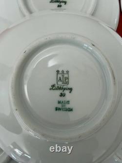 Service à café vintage en porcelaine ALP Lidköping Suède noir et or 18 pièces avec scène de château