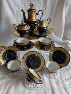 Service à café vintage en porcelaine Graf von Henneberg Ilmenau, Allemagne, véritable cobalt, 15 pièces