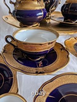 Service à café vintage en porcelaine Graf von Henneberg Ilmenau, Allemagne, véritable cobalt, 15 pièces Service à café vintage en porcelaine Graf von Henneberg Ilmenau, Allemagne, véritable cobalt, 15 pièces