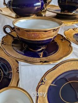Service à café vintage en porcelaine Graf von Henneberg Ilmenau, Allemagne, véritable cobalt, 15 pièces