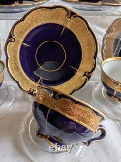Service à café vintage en porcelaine Graf von Henneberg Ilmenau, Allemagne, véritable cobalt, 15 pièces