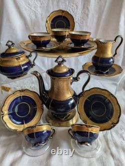 Service à café vintage en porcelaine Graf von Henneberg Ilmenau, Allemagne, véritable cobalt, 15 pièces Service à café vintage en porcelaine Graf von Henneberg Ilmenau, Allemagne, véritable cobalt, 15 pièces