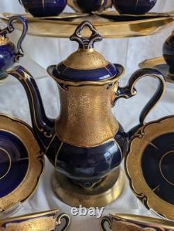 Service à café vintage en porcelaine Graf von Henneberg Ilmenau, Allemagne, véritable cobalt, 15 pièces
