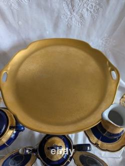 Service à café vintage en porcelaine Graf von Henneberg Ilmenau, Allemagne, véritable cobalt, 15 pièces