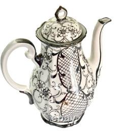 Service à café vintage en porcelaine bavaroise avec overlay en argent 925, 15 pièces