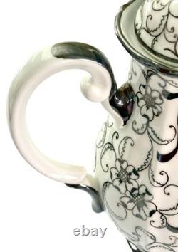 Service à café vintage en porcelaine bavaroise avec overlay en argent 925, 15 pièces