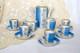Service &agrave; Caf&eacute; Vintage En Porcelaine Bleue Pour 5 Personnes, Bordure Dor&eacute;e, Motif Floral Peint &agrave; La Main