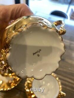 Service à café vintage en porcelaine fine Bondware Gold Dimitasse avec scène de courtoisie de Fragonard