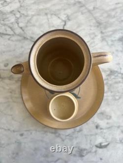 Service à café vintage en poterie Honiton Devon marron avec pot à lait, sucrier, mugs et sous-tasses