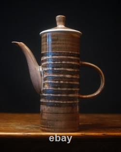 Service à café vintage en poterie Rye Cinque Ports des années 1970, rayures brunes, 17 pièces
