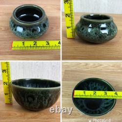 Service à café vintage en poterie d’atelier, 5 pièces, glaçure verte dégoulinante, milieu du siècle, MCM