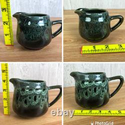 Service à café vintage en poterie d’atelier, 5 pièces, glaçure verte dégoulinante, milieu du siècle, MCM Service à café vintage en poterie d’atelier, 5 pièces, glaçure verte dégoulinante, milieu du siècle, MCM