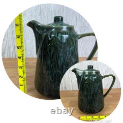 Service à café vintage en poterie d’atelier, 5 pièces, glaçure verte dégoulinante, milieu du siècle, MCM