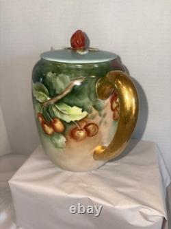 Service à café vintage suisse Langenthal en porcelaine, avec cafetière et décor de cerises peint à la main, 4 pièces