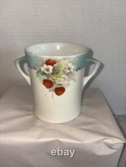 Service à café vintage suisse Langenthal en porcelaine, avec cafetière et décor de cerises peint à la main, 4 pièces