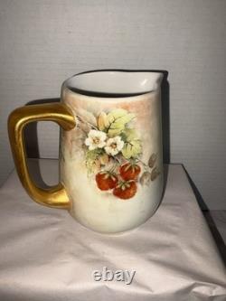 Service à café vintage suisse Langenthal en porcelaine, avec cafetière et décor de cerises peint à la main, 4 pièces