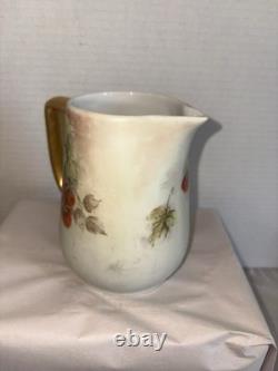 Service à café vintage suisse Langenthal en porcelaine, avec cafetière et décor de cerises peint à la main, 4 pièces