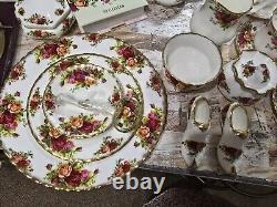 Service à dîner et à thé Royal Albert Old Country Roses en porcelaine fine vintage, 62 pièces