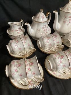 Service à thé Royal Albert Victoriana Rose 28 pièces, grande théière, cafetière, 12 duos