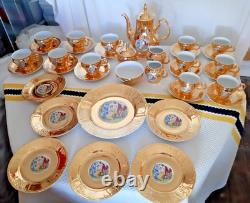 Service à thé/café 36 pièces en porcelaine Vintage Bernadotte, fine de Bohème, doré