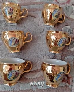 Service à thé/café 36 pièces en porcelaine Vintage Bernadotte, fine de Bohème, doré