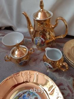 Service à thé/café 36 pièces en porcelaine Vintage Bernadotte, fine de Bohème, doré