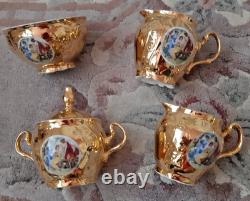 Service à thé/café 36 pièces en porcelaine Vintage Bernadotte, fine de Bohème, doré