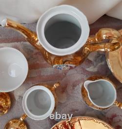 Service à thé/café 36 pièces en porcelaine Vintage Bernadotte, fine de Bohème, doré