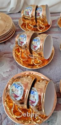 Service à thé/café 36 pièces en porcelaine Vintage Bernadotte, fine de Bohème, doré