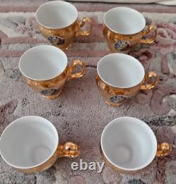 Service à thé/café 36 pièces en porcelaine Vintage Bernadotte, fine de Bohème, doré
