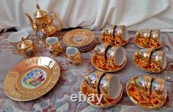Service à thé/café 36 pièces en porcelaine Vintage Bernadotte, fine de Bohème, doré