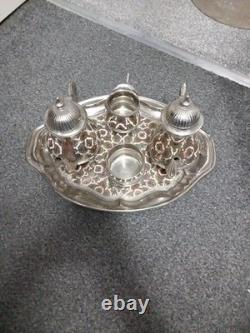 Service à thé/café décoratif vintage indien en laiton plaqué nickel