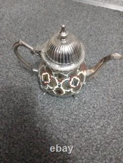 Service à thé/café décoratif vintage indien en laiton plaqué nickel