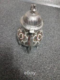 Service à thé/café décoratif vintage indien en laiton plaqué nickel