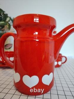 Service à thé/café rouge vintage des années 70 Waesterbach, motif cœur allemand