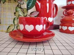 Service à thé/café rouge vintage des années 70 Waesterbach, motif cœur allemand