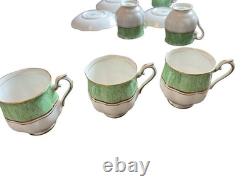 Service à thé / café vintage Royal Albert Crown China motif vert et or