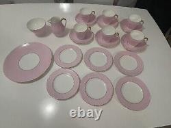 Service à thé / café vintage pastel rose Wedgwood April pour 6 personnes des années 1930 sur pieds