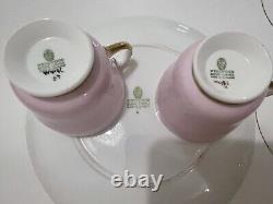 Service à thé / café vintage pastel rose Wedgwood April pour 6 personnes des années 1930 sur pieds