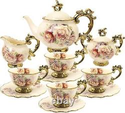 Service à thé en porcelaine - Cadeau spécial - Floral - Vintage - Ensemble de café classique - Sans plomb