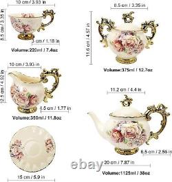 Service à thé en porcelaine - Cadeau spécial - Floral - Vintage - Ensemble de café classique - Sans plomb