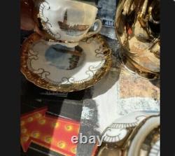 Service à thé en porcelaine de Chine Vintage Bareuther Bavaria Venecia Panorama 17 pièces avec dorures