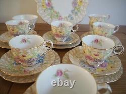 Service à thé en porcelaine vintage Royal Stafford 'Fern Posy' 6 tasses triots et plus 21 pièces