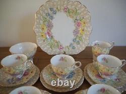 Service à thé en porcelaine vintage Royal Stafford 'Fern Posy' 6 tasses triots et plus 21 pièces