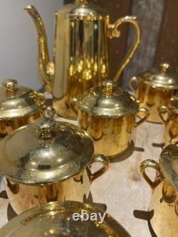 Service à thé et à café vintage Royal Worcester en lustre doré, fabriqué en Angleterre